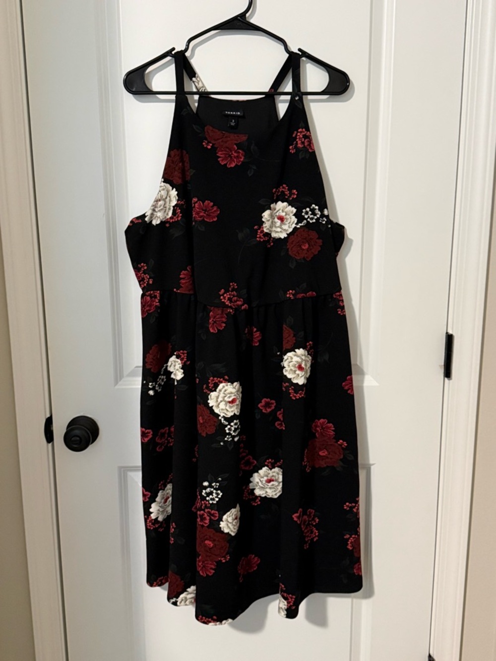 torrid Black Midi Dress with Red & White Floral Print